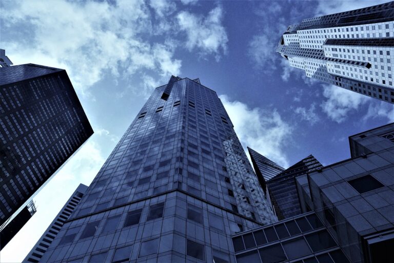 3 skyscrapers view from ground to the top